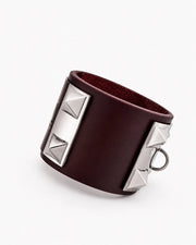 'The Rock' Bracciale in Pelle color Borgogna con Piramidi