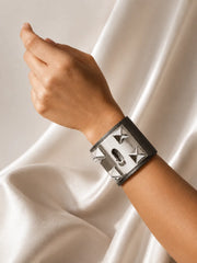 The Rock' Bracciale in Pelle color Cioccolato con Piramidi