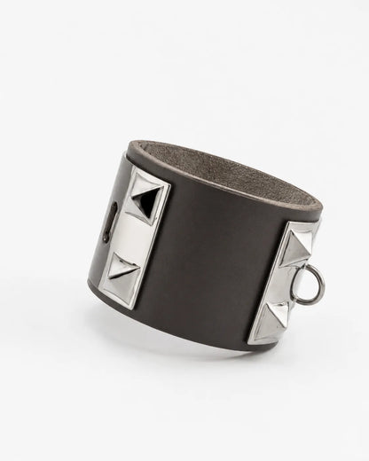 The Rock' Chocolate-Colored Leather Bracelet with Pyramids