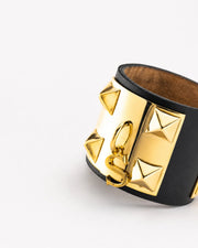 The Rock' Bracciale in Pelle color Nero con Piramidi