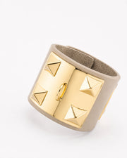The Rock' Bracciale in Pelle color Panna con Piramidi