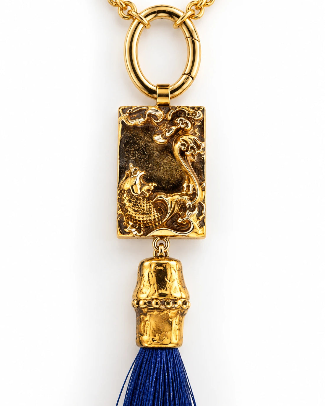 Koi carp necklace with bamboo element and silk tassels of various colors