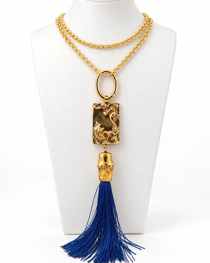 Koi carp necklace with bamboo element and silk tassels of various colors
