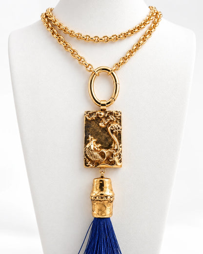 Koi carp necklace with bamboo element and silk tassels of various colors