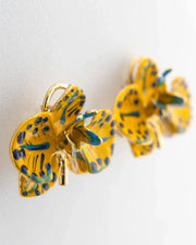 Kako Yellow and Blue China Orchid Earrings 3 cm