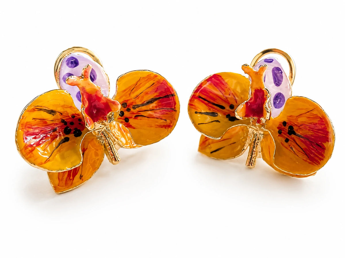 Orchid Foliage and Plum Earrings, 3 cm