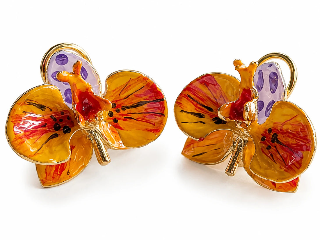 Orchid Foliage and Plum Earrings, 3 cm