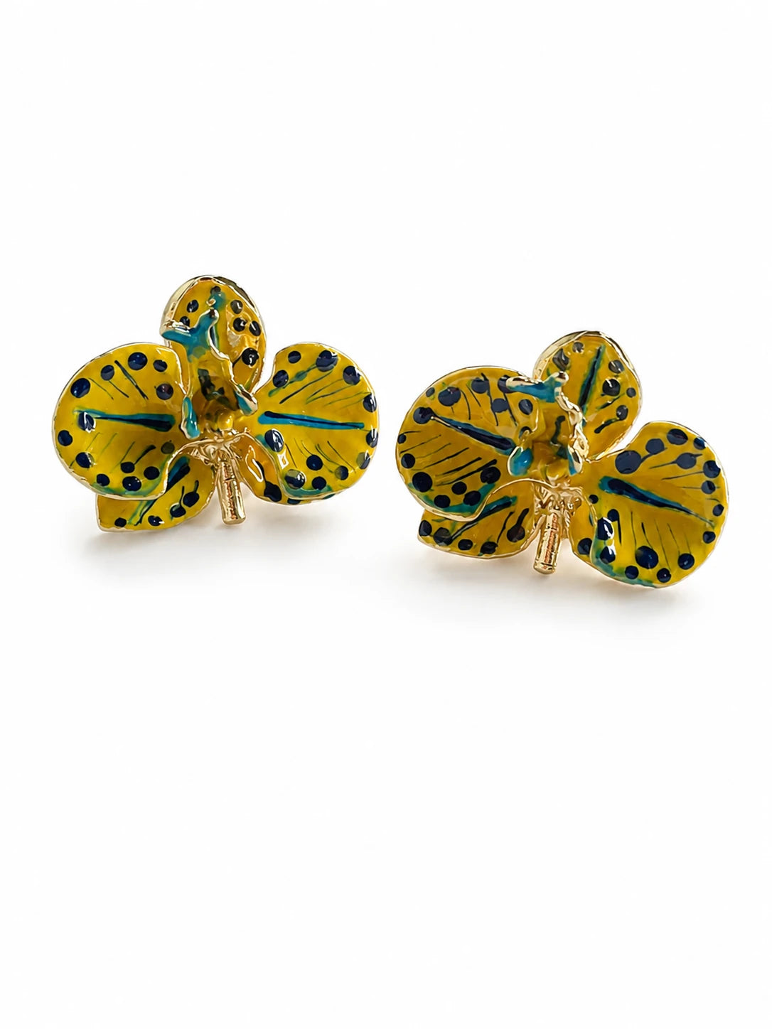Kako Yellow and Blue China Orchid Earrings 3 cm