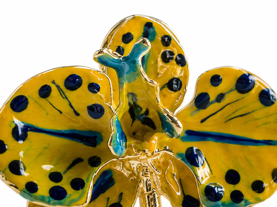 Kako Yellow and Blue China Orchid Earrings 3 cm