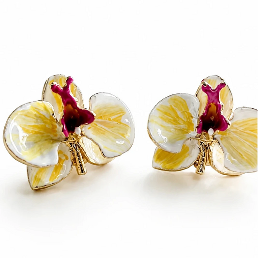 Milk Orchid and Sunflower Earrings, size 3 cm