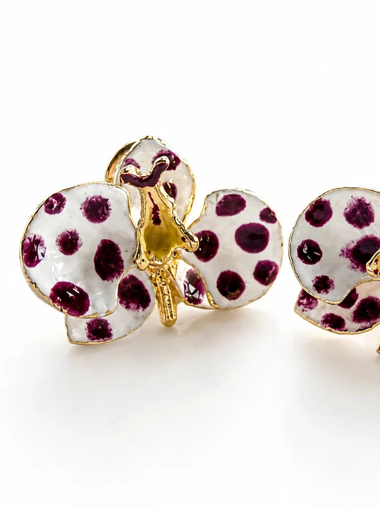 Pendientes Orquídea 'Leche y Púrpura' tamaño 3 cm