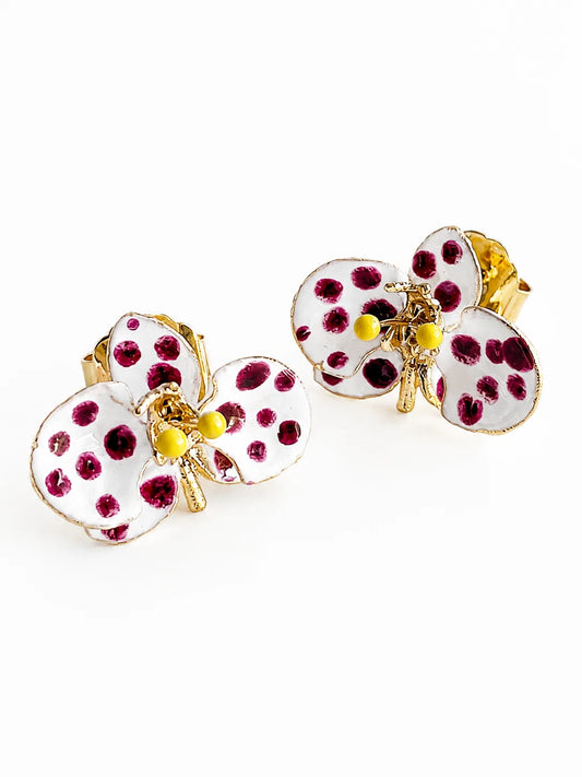 Milk and Plum Orchid Earrings, size 2 cm
