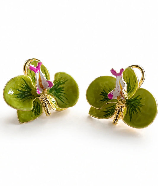 Pendientes Orquídea Verde Aloe y Geranio tamaño 3 cm