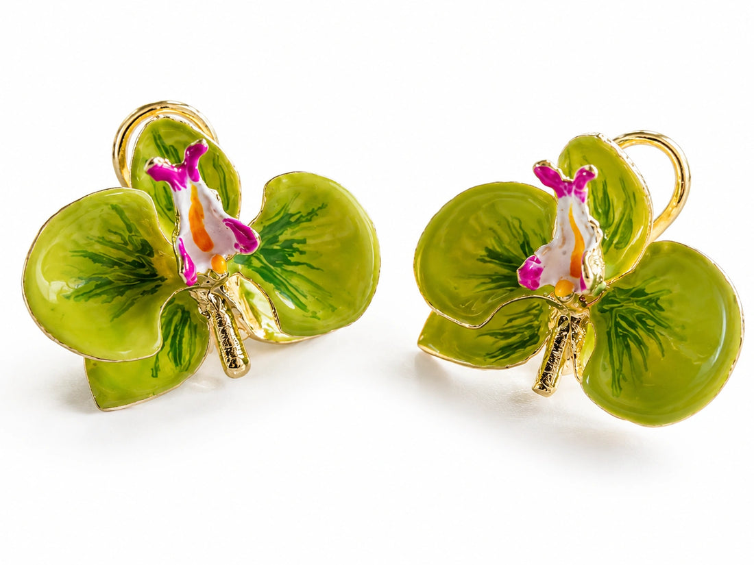 Pendientes Orquídea Verde Aloe y Geranio tamaño 3 cm