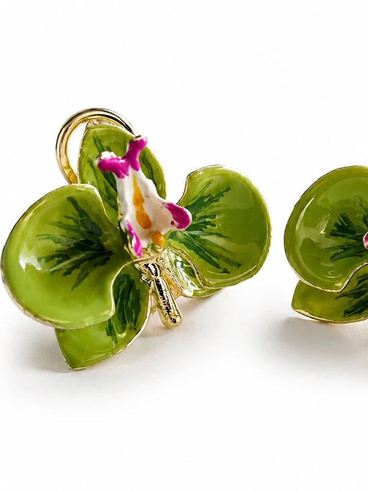 Pendientes Orquídea Verde Aloe y Geranio tamaño 3 cm