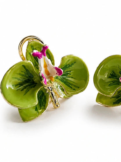 Pendientes Orquídea Verde Aloe y Geranio tamaño 3 cm