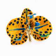 Broche Orquídea Amarillo Caqui y Azul China, tamaño 4 cm