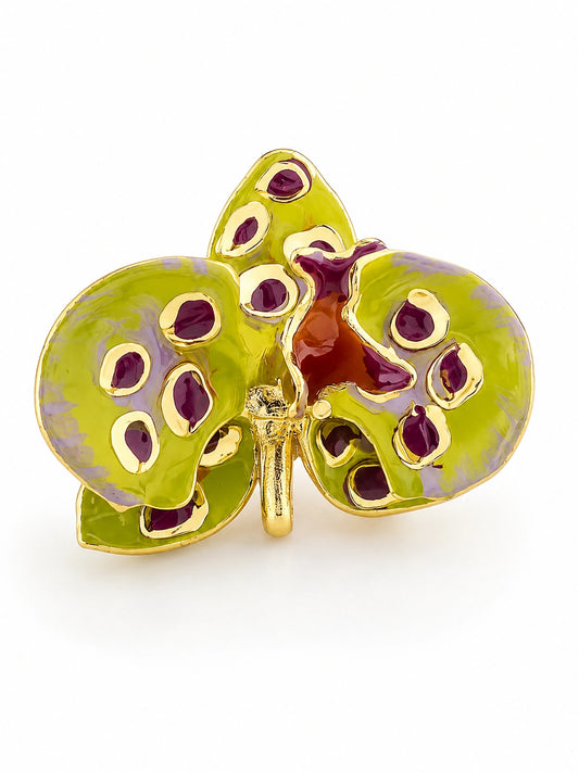 Broche Orquídea Pistacho y Ciruela, tamaño 4 cm