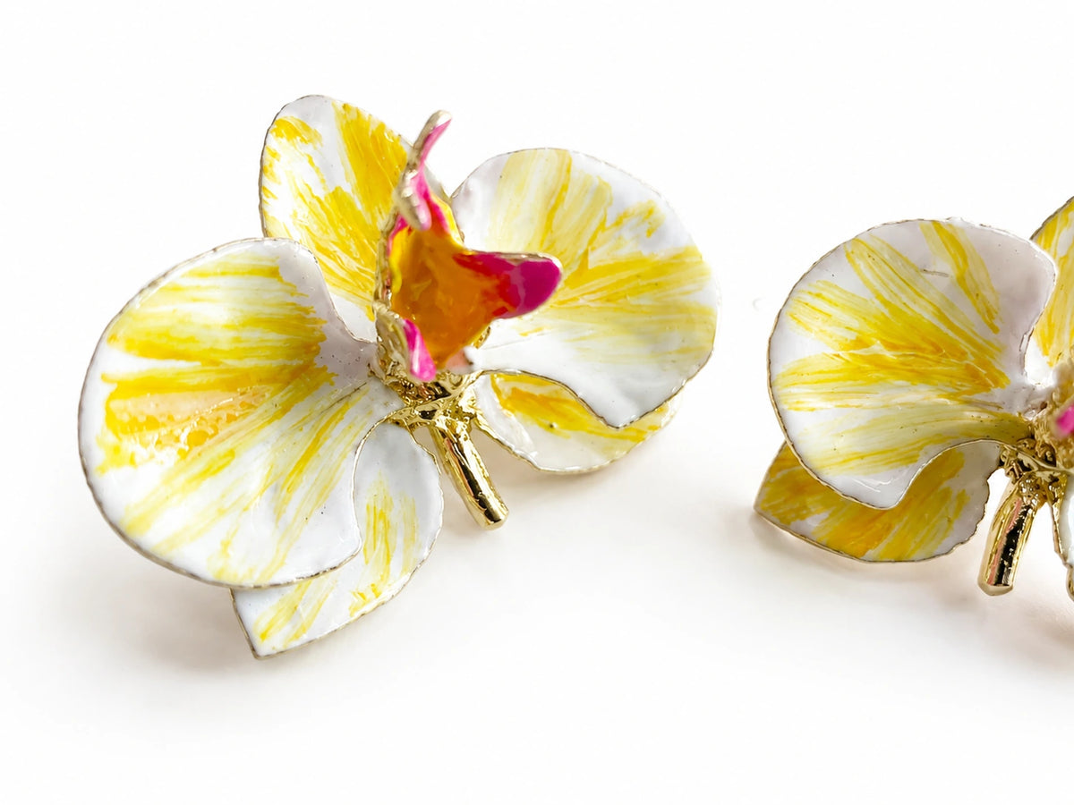 Milk Orchid and Sunflower Earrings, size 3 cm