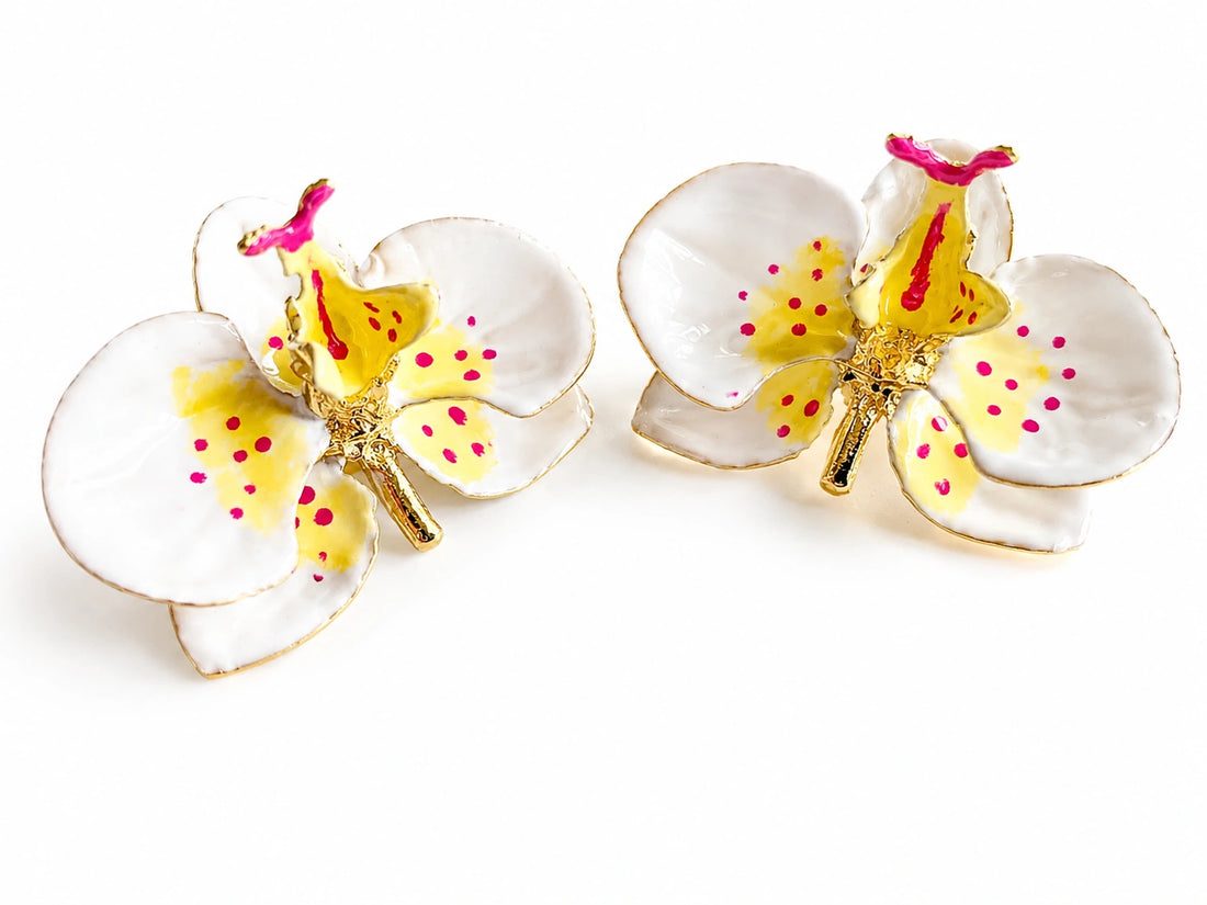 Milk Orchid and Sunflower Earrings, size 3 cm