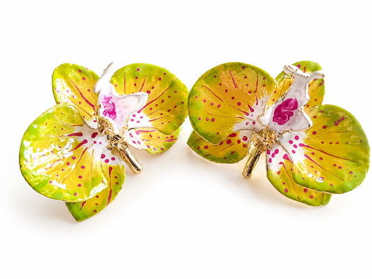 Orecchini Orchidea Pistacchio Lime e Geranio