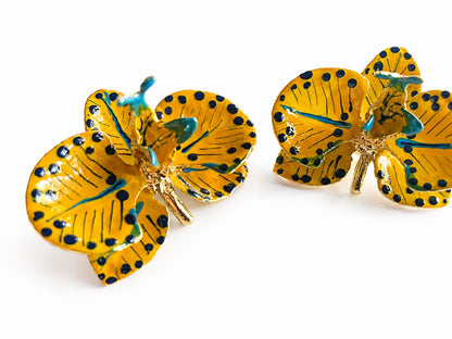 Milk Orchid and Sunflower Earrings, size 3 cm