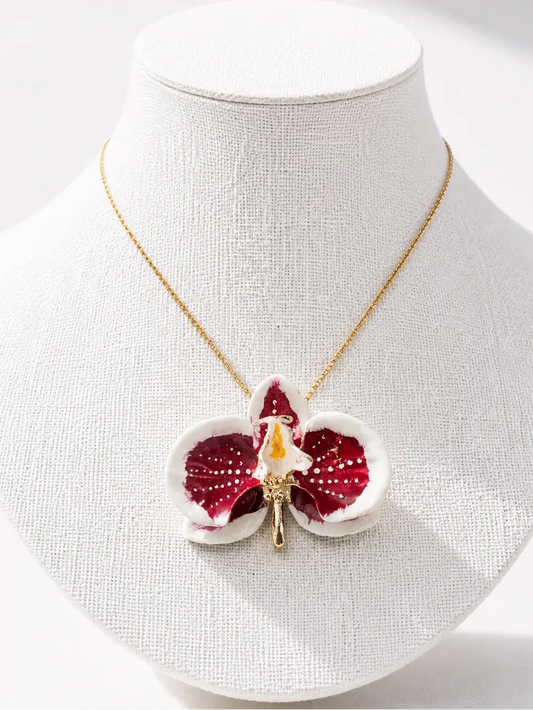'Purple and Geranium' Orchid Choker, size 4 cm