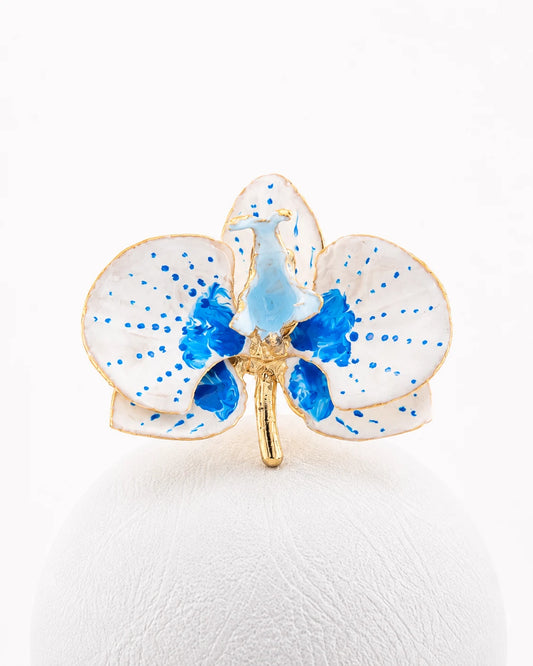 Anello Orchidea Latte e Blue China