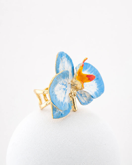 Anello Orchidea Denim e Latte