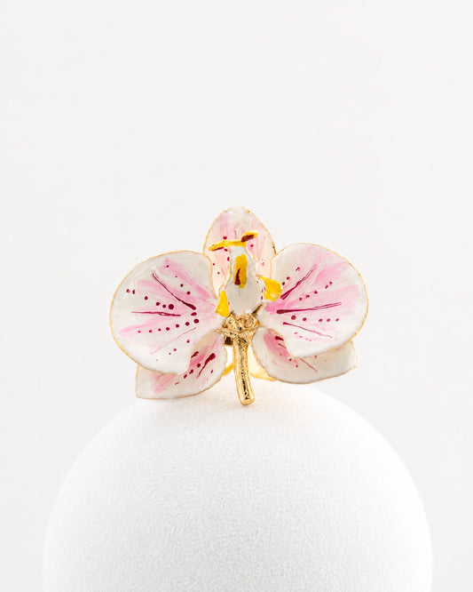 'Milk and Geranium' Orchid Ring, size 4 cm
