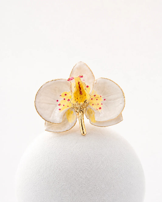 'Milk and Geranium' Orchid Ring, size 4 cm