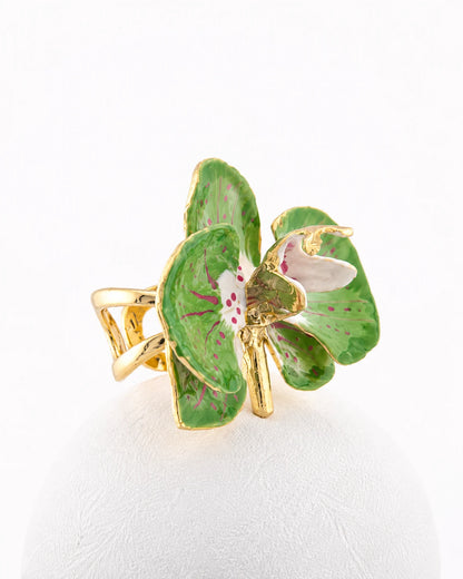 Anello Orchidea Verde Aloe e Geranio