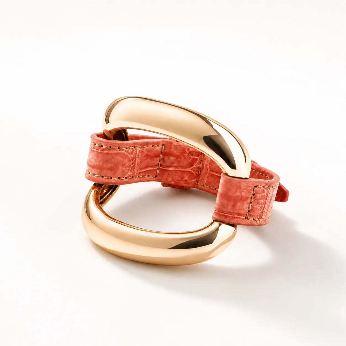  Bracciale Alligator MarriCortona in bronzo placcato oro 18 kt e vera pelle di coccodrillo cucita a mano. Gioiello artigianale Made in Tuscany dal design esclusivo. Bracciale Alligator Arancio Corallo MarriCortona