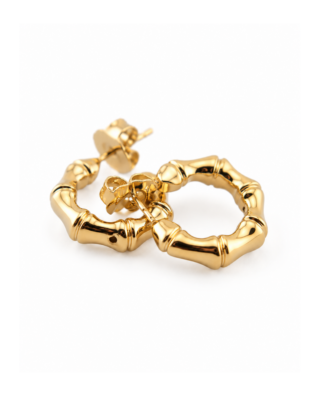 Bamboo micro earring yellow gold and white gold plated
