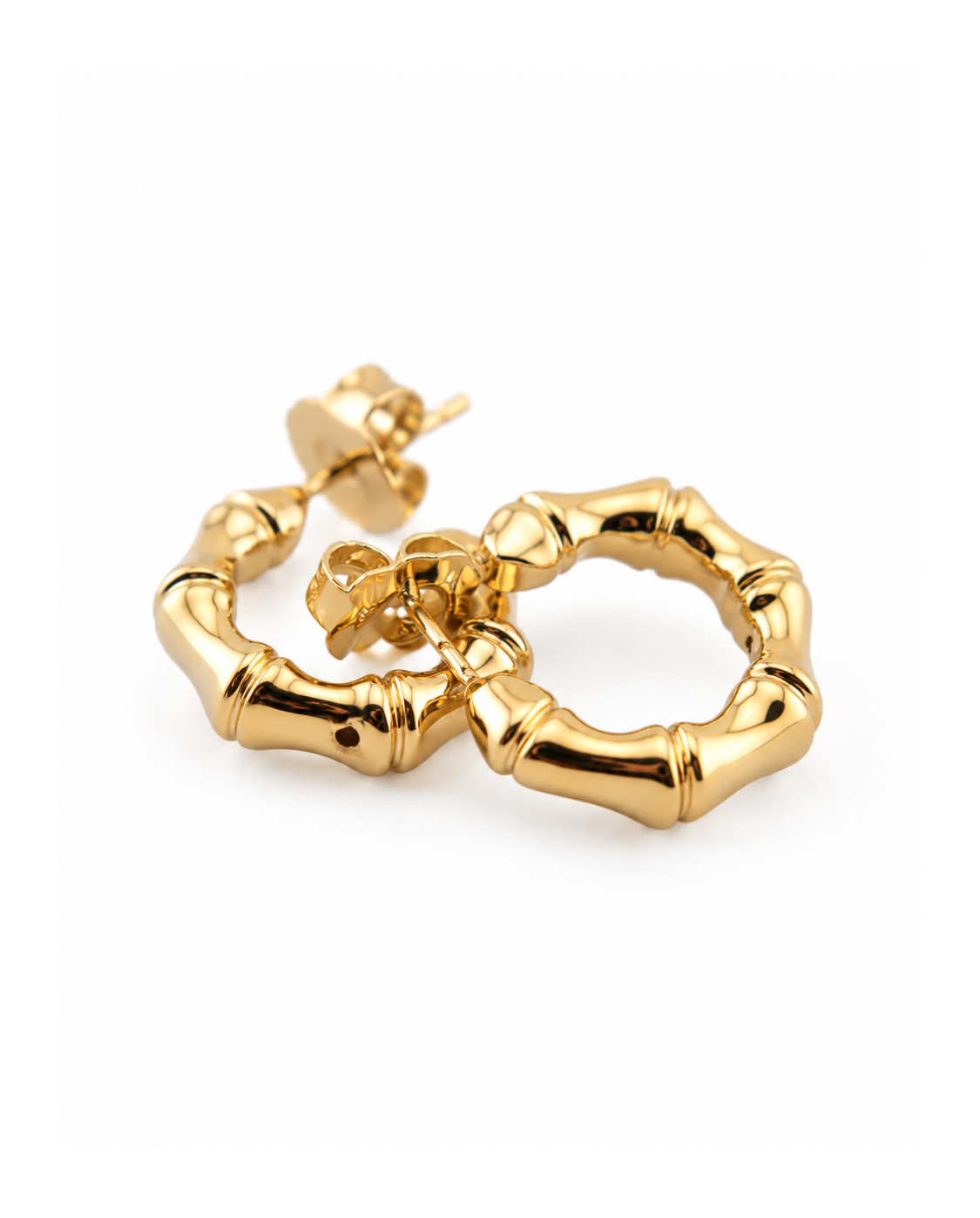 Bamboo micro earring yellow gold and white gold plated