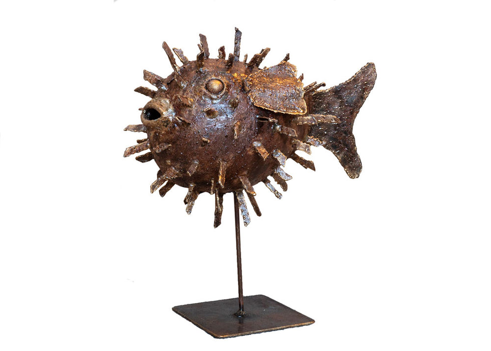 The 40 cm puffer fish in hand-painted iron