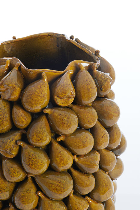 Figs vase in ocher-green ceramic