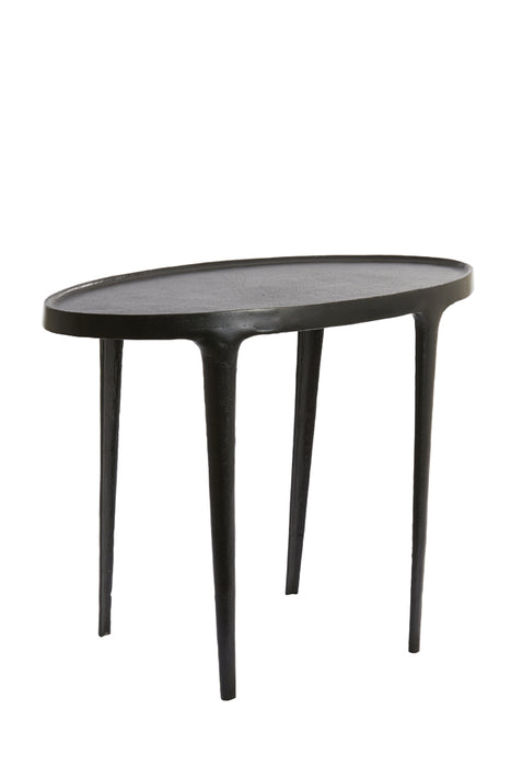 Set di due Tavolini ovali in metallo nero opaco realizzato in fusione