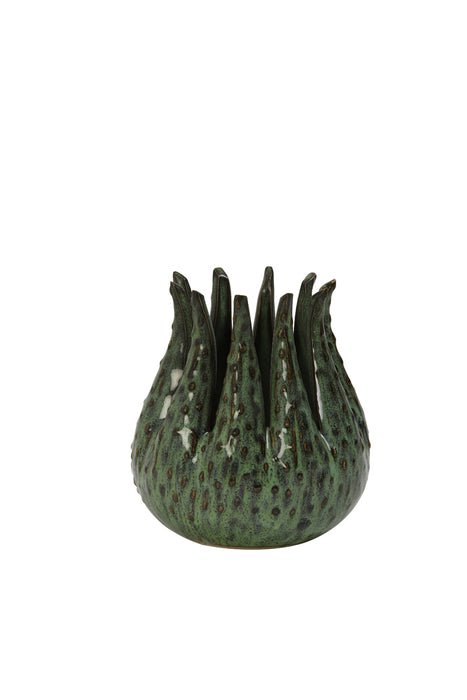 Porta tealight 'medusa', in ceramica verde, misura M