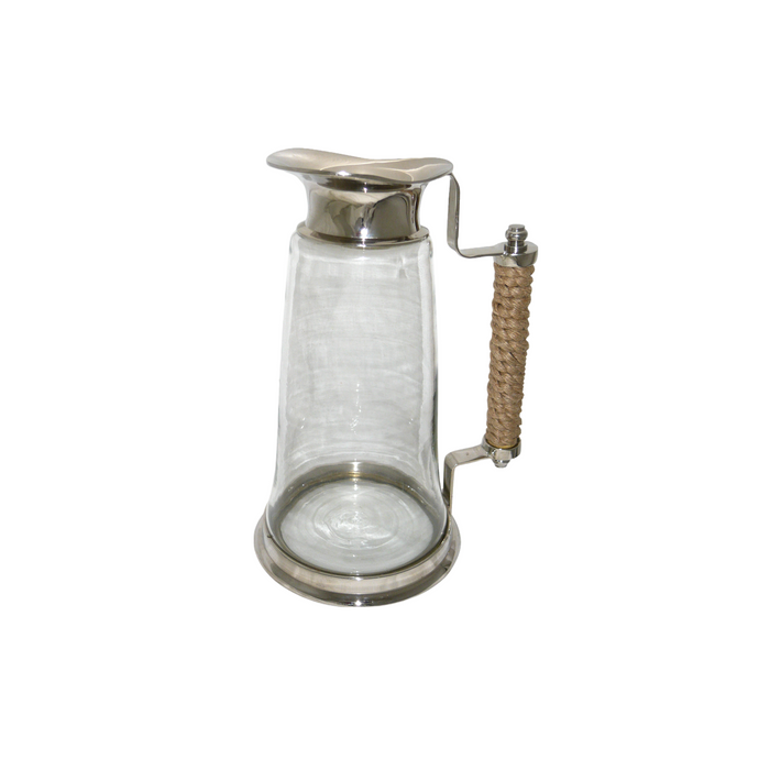 Carafe in glass and silvered pewter with rope handle