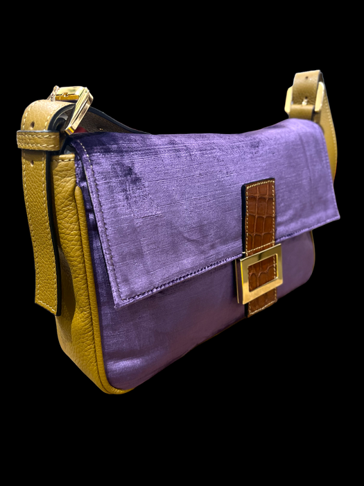 Carly Baguette in fabric , leather and crocodile skin