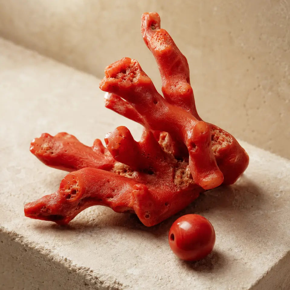 Corallo rosso, dettaglio della superficie e delle ramificazioni