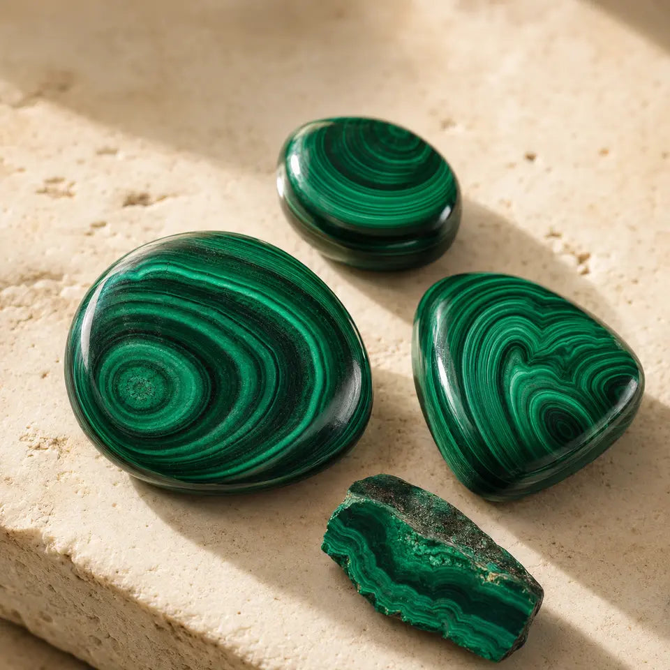 Green malachite with its characteristic natural striations